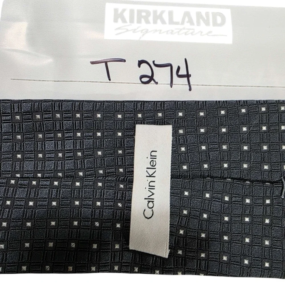 Calvin Klein‎ Silk Tie Men's Gray White Polka Dot Woven Luxury Designer Necktie